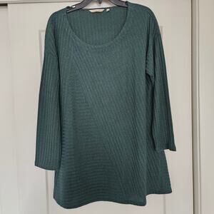 Soft Surroundings Dark Green Long-Sleeve Scoop Neck Knit Tunic Blouse Sz Large